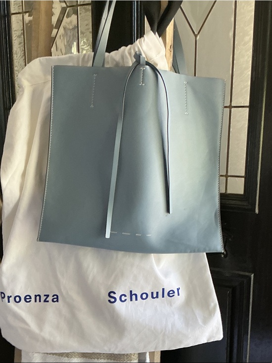 Proenza Schouler Handbags - Proenza Schouler Light Blue Leather Tote with Double Compartments and Top Tie